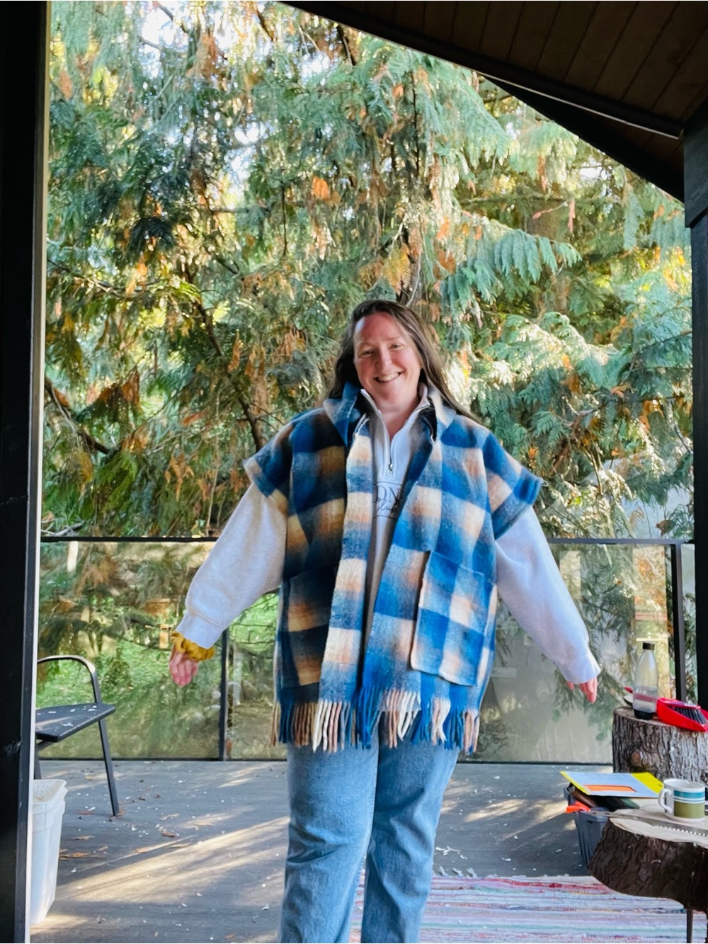 Handmade wool plaid shortsleeve jacket/vest OS